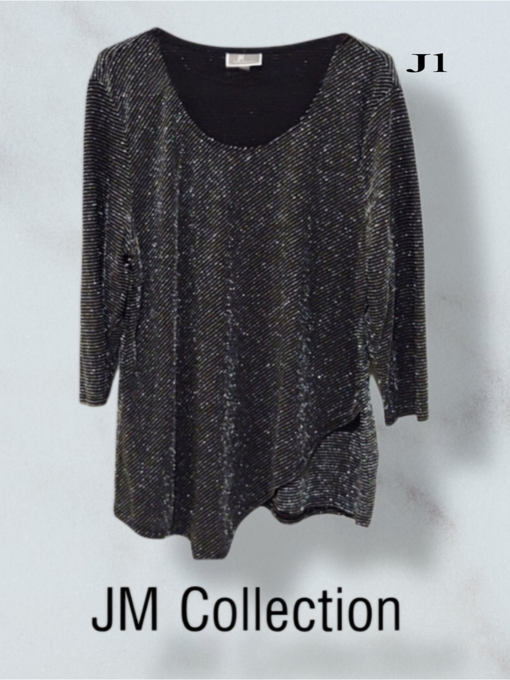 JM COLLECTION Asymmetrical Shimmering Top Size XL
